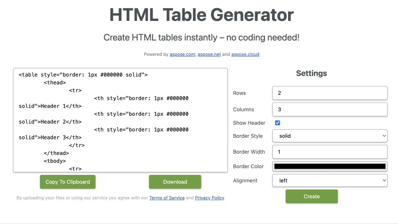 Generator tabel HTML. Ustaw liczbę wierszy i kolumn, aby dowiedzieć się, jak zrobić tabelę w HTML bez kodowania.