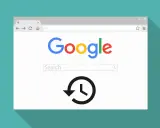 Ikona historii przeglądarki na tle strony Google.
