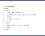 Kod HTML w Notepad++: jak zrobić stronę internetową. Widoczny fragment kodu zawiera podstawowe znaczniki HTML, takie jak `<html>`, `<head>`, `<body>` i `<title>`.