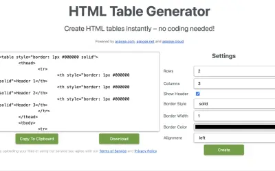 Generator tabel HTML. Ustaw liczbę wierszy i kolumn, aby dowiedzieć się, jak zrobić tabelę w HTML bez kodowania.