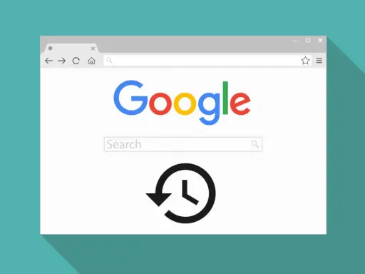 Ikona historii przeglądarki na tle strony Google.