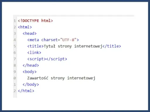 Kod HTML w Notepad++: jak zrobić stronę internetową. Widoczny fragment kodu zawiera podstawowe znaczniki HTML, takie jak `<html>`, `<head>`, `<body>` i `<title>`.
