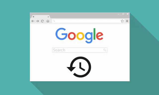 Ikona historii przeglądarki na tle strony Google.