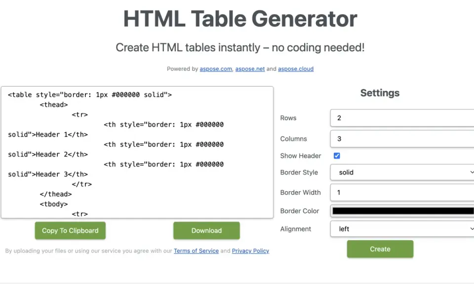 Generator tabel HTML. Ustaw liczbę wierszy i kolumn, aby dowiedzieć się, jak zrobić tabelę w HTML bez kodowania.
