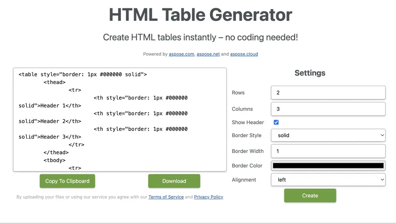 Generator tabel HTML. Ustaw liczbę wierszy i kolumn, aby dowiedzieć się, jak zrobić tabelę w HTML bez kodowania.