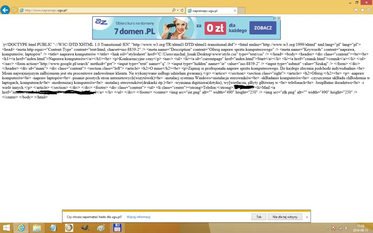 Problem wyświetlania kodu HTML na stronie