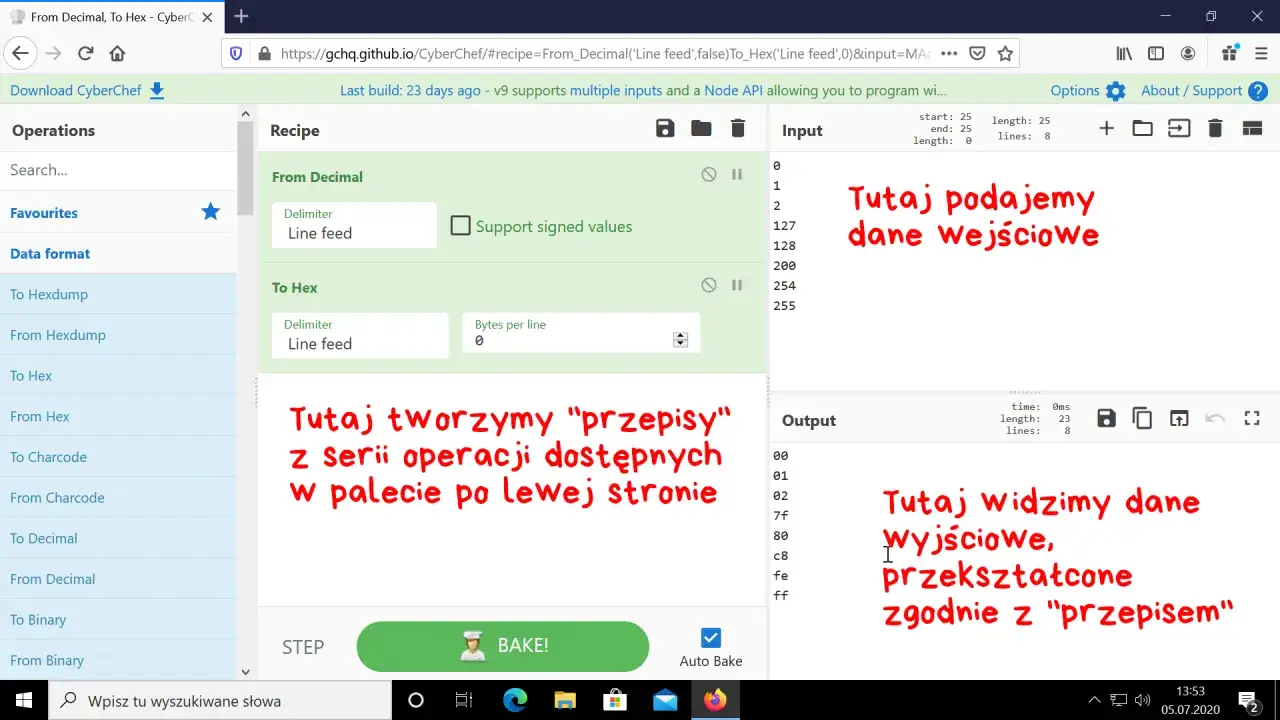 interfejs kalkulatora programisty Windows z opcją BIN/DEC