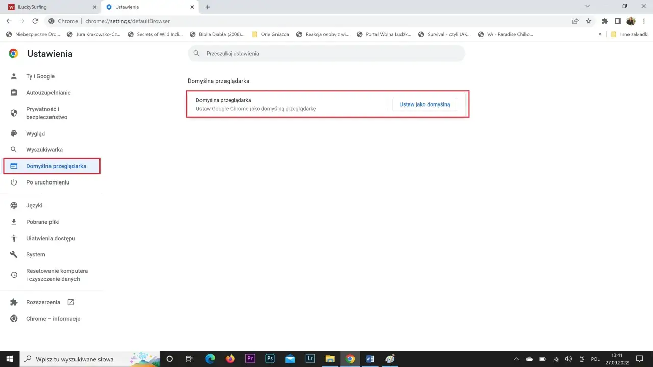Ustawienia domyślnej przeglądarki Chrome
