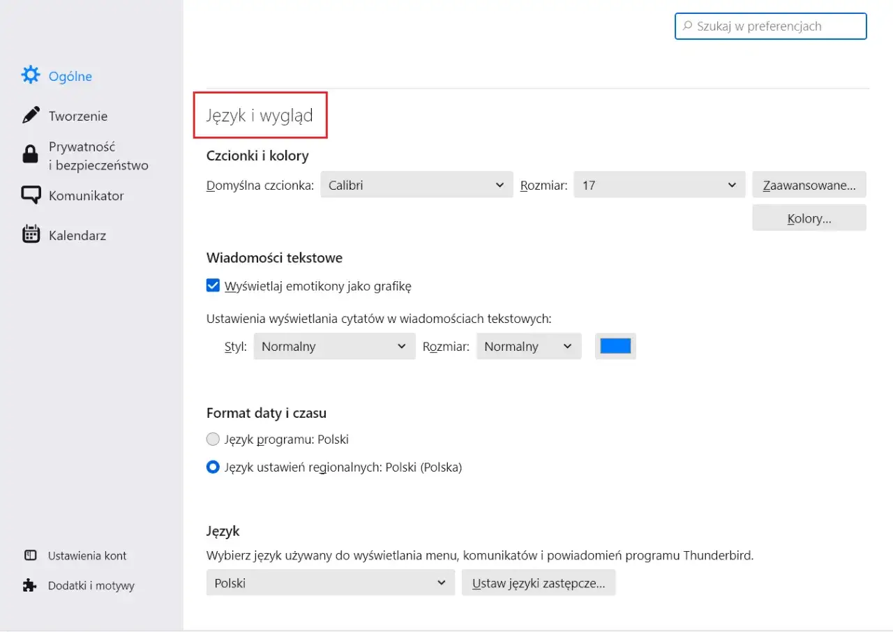 Firefox ustawienia języka interfejsu