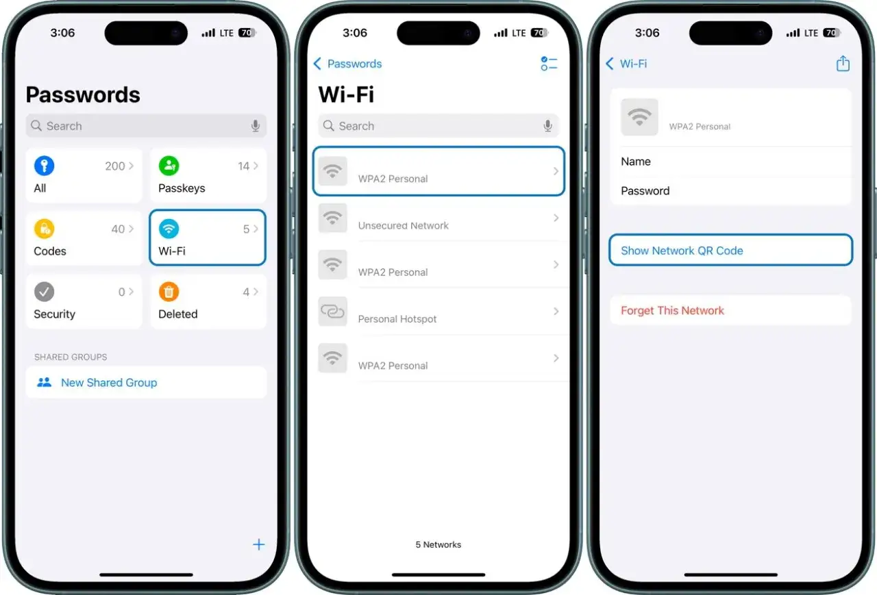 kod QR do udostępniania sieci Wi-Fi na ekranie smartfona