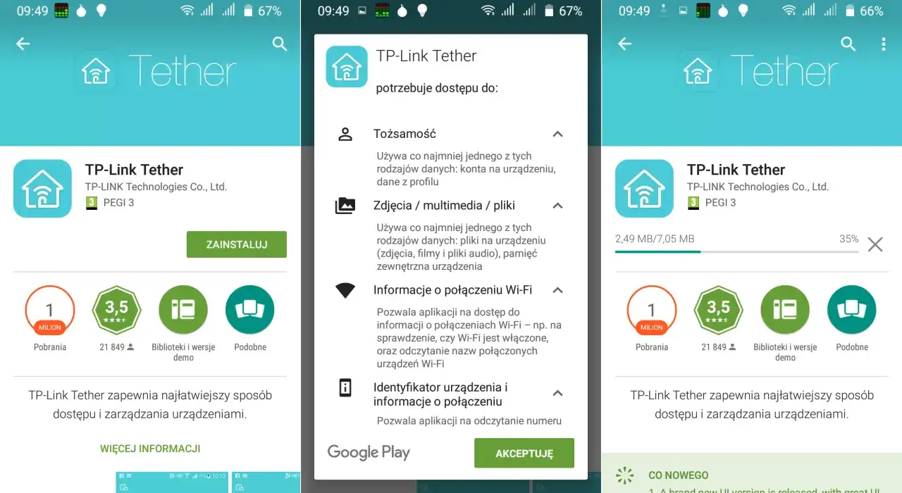 smartfon z aplikacją TP-Link Tether, interfejs aplikacji