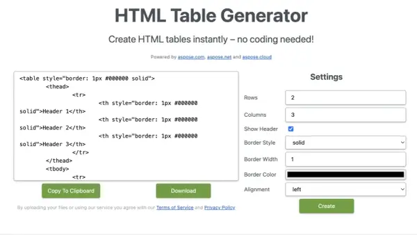 Generator tabel HTML. Ustaw liczbę wierszy i kolumn, aby dowiedzieć się, jak zrobić tabelę w HTML bez kodowania.