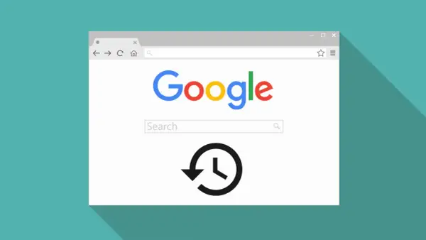 Ikona historii przeglądarki na tle strony Google.